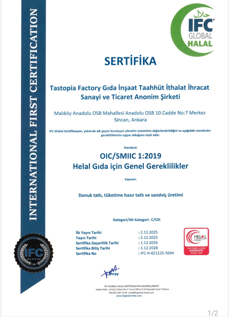 Halal CertificateOIC/SMIIC